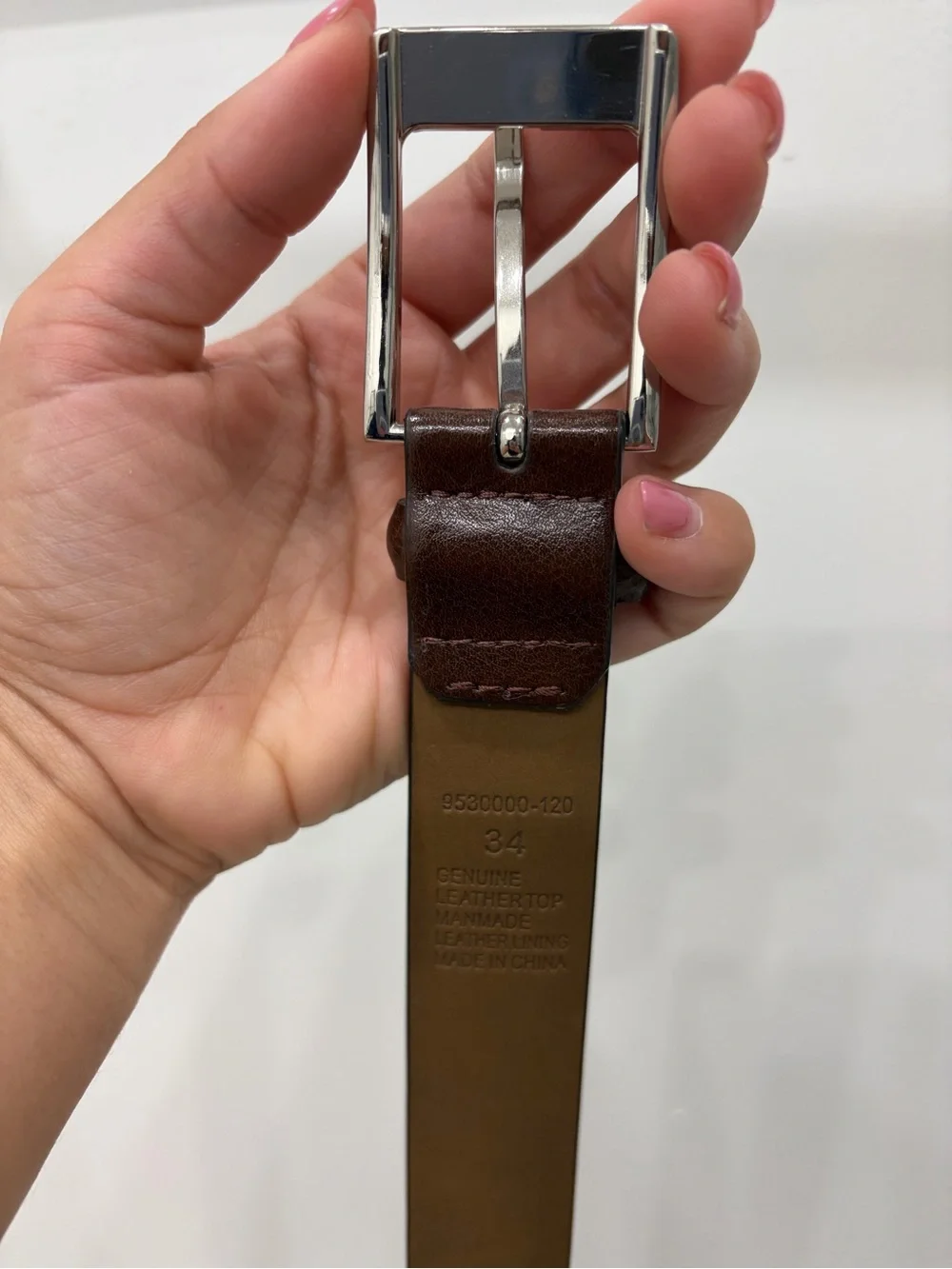 Men's Brown Leather Belt with Silver Buckle